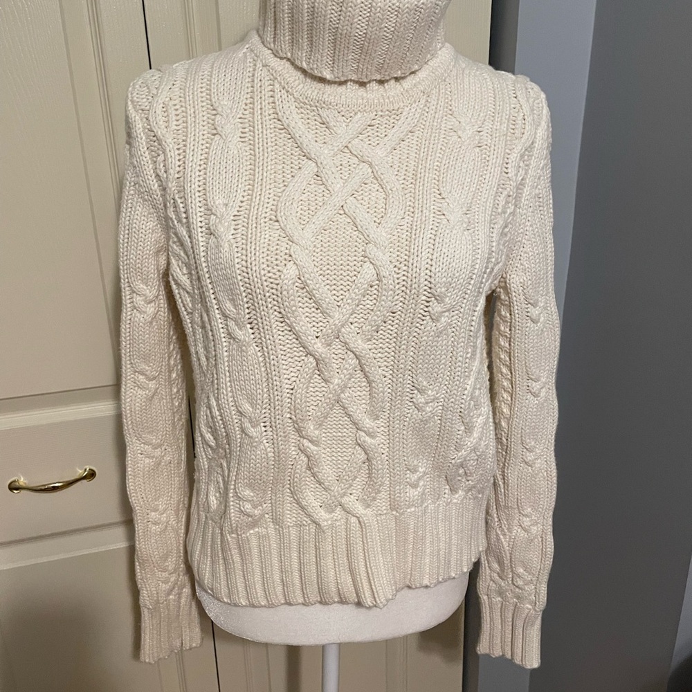 Cream Cable Knit Turtleneck Sweater